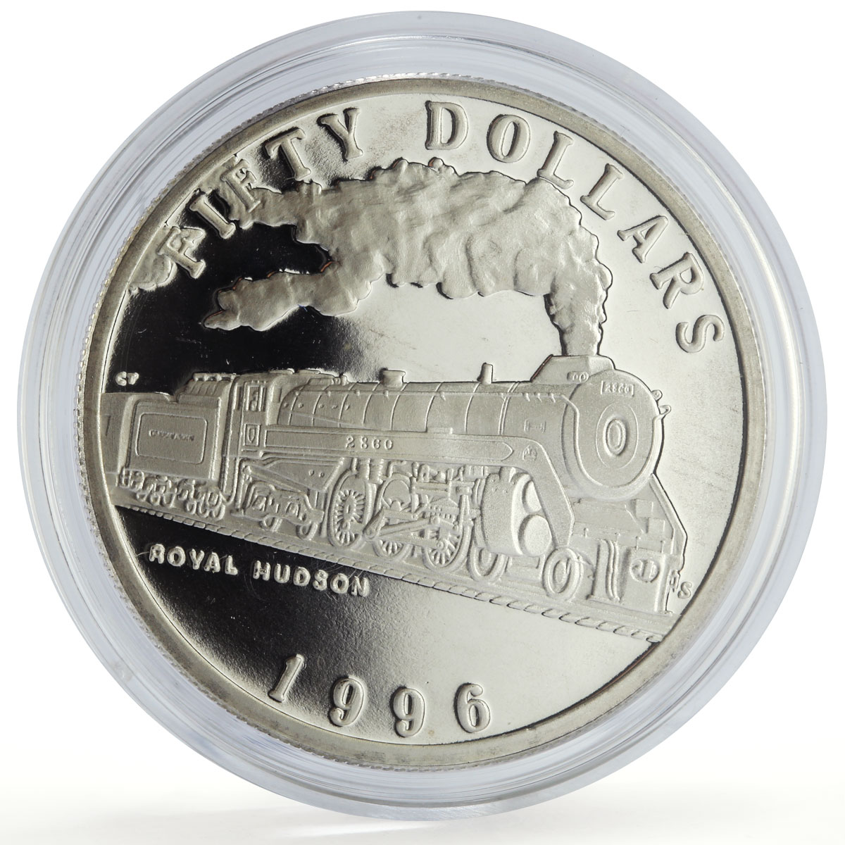 Marshall Islands 50 dollars Royal Hudson Trains Railways proof silver coin 1996