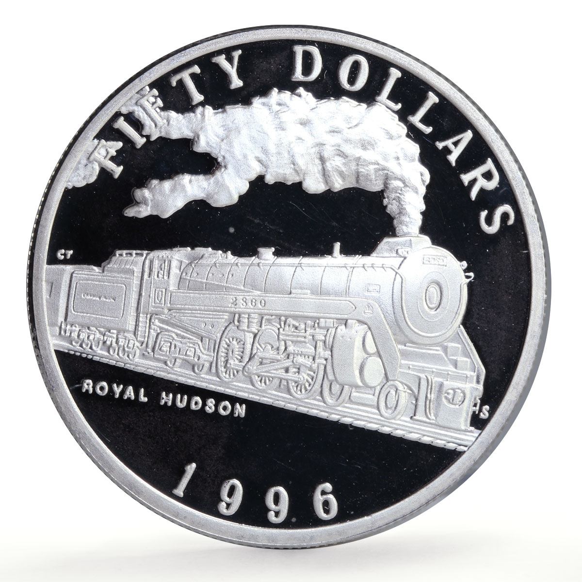 Marshall Islands 50 dollars Royal Hudson Trains Railways proof silver coin 1996