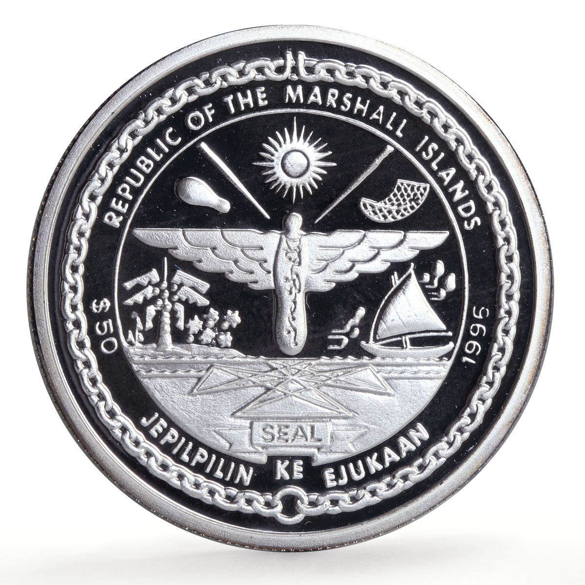 Marshall Islands 50 dollars Royal Hudson Trains Railways proof silver coin 1996