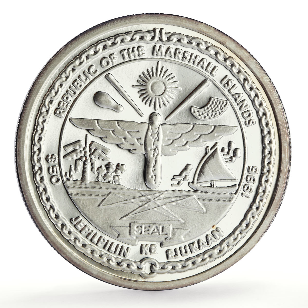 Marshall Islands 50 dollars C62 Swallow Trains Railways proof silver coin 1996