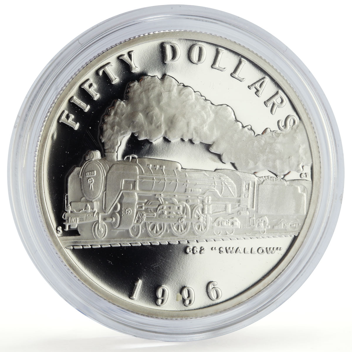 Marshall Islands 50 dollars C62 Swallow Trains Railways proof silver coin 1996