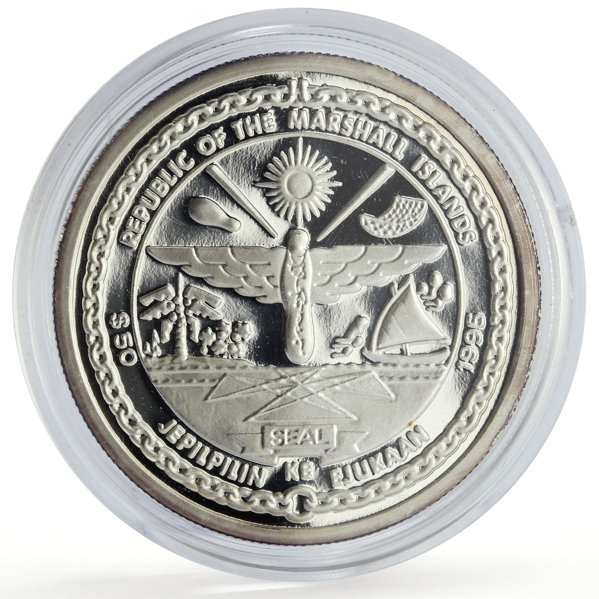 Marshall Islands 50 dollars C62 Swallow Trains Railways proof silver coin 1996