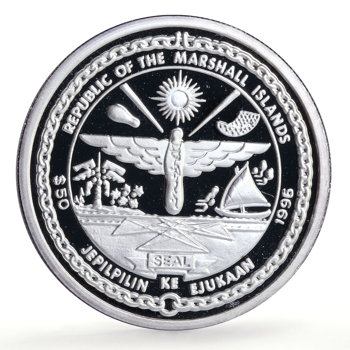 Marshall Islands 50 dollars C62 Swallow Trains Railways proof silver coin 1996