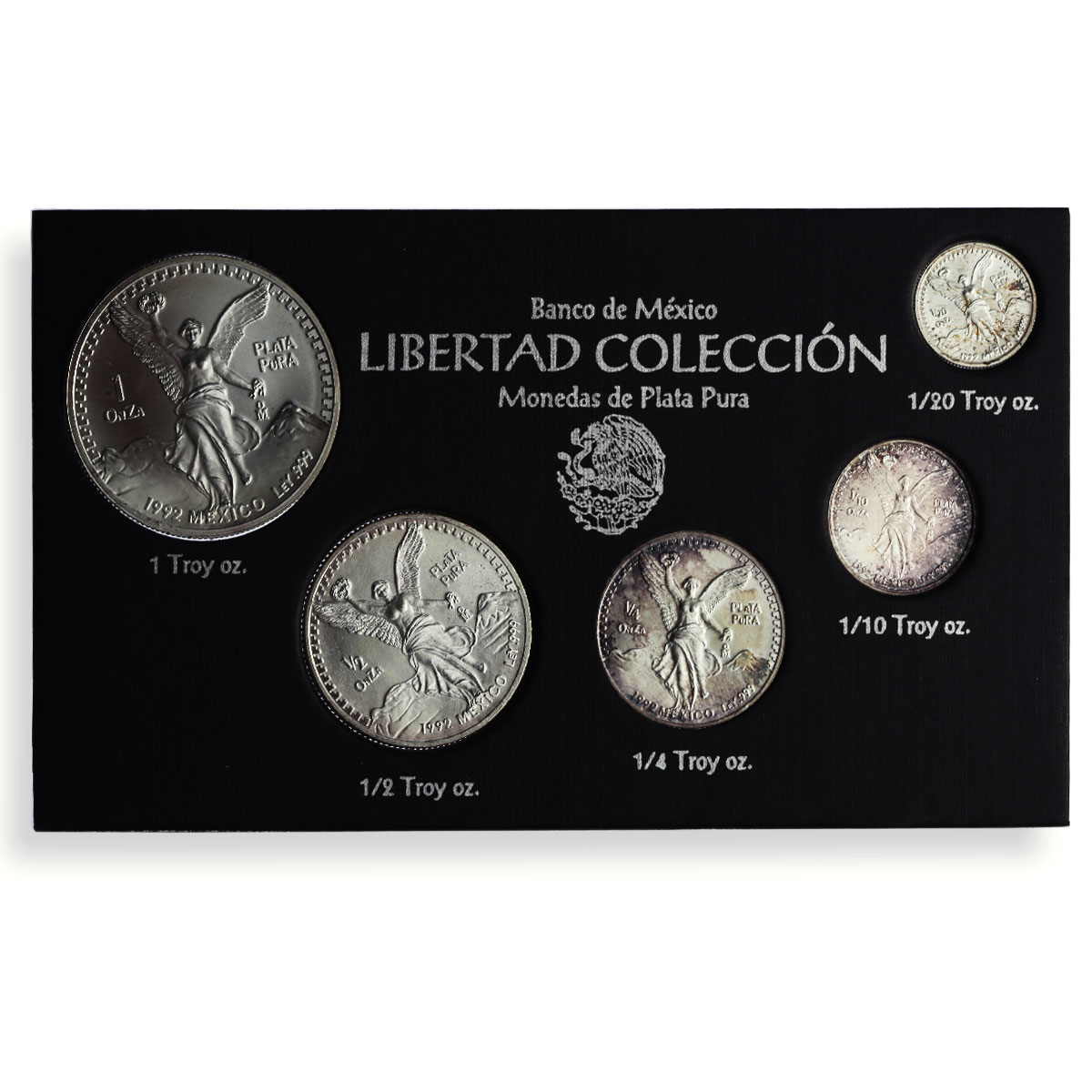 Mexico set of 5 coins Libertad Angel of Independence silver coins 1992