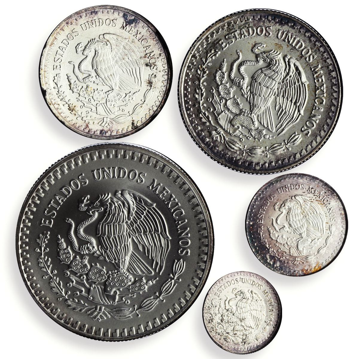 Mexico set of 5 coins Libertad Angel of Independence silver coins 1992