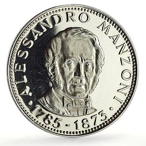 Paraguay 150 guaranies Poet Alessandro Manzoni Literature proof silver coin 1973