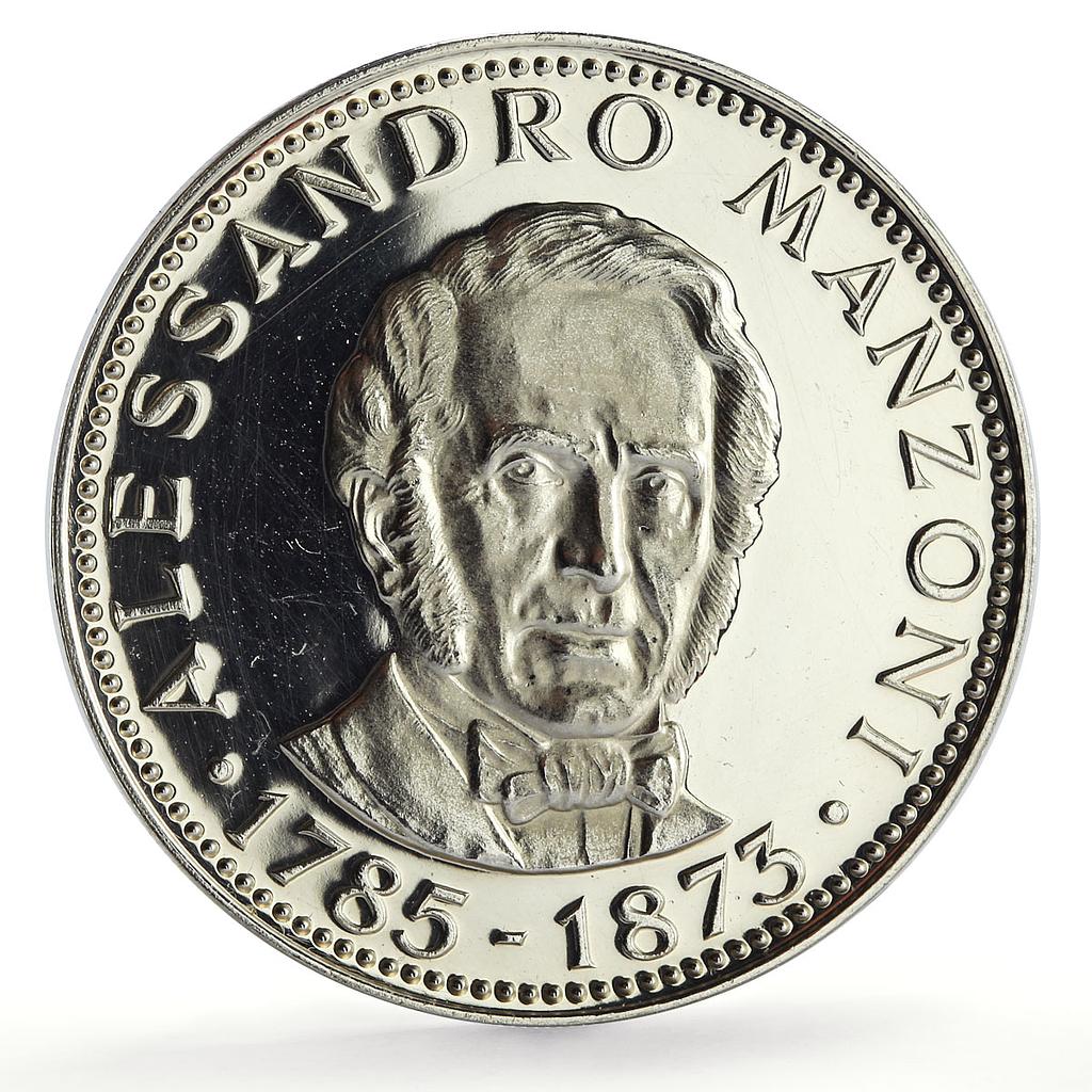 Paraguay 150 guaranies Poet Alessandro Manzoni Literature proof silver coin 1973