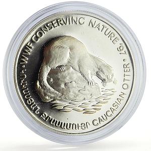 Armenia 100 dram Otter Wildlife Conservation WWF Fauna proof silver coin 1997