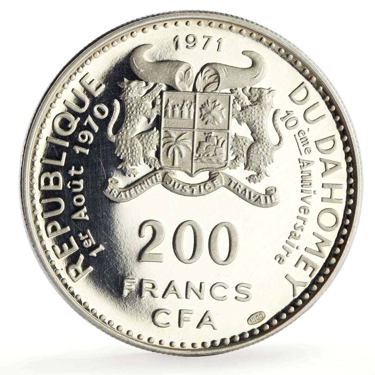 Benin Dahomey 200 francs Independence Abomey Woman KM-2.2 proof silver coin 1971