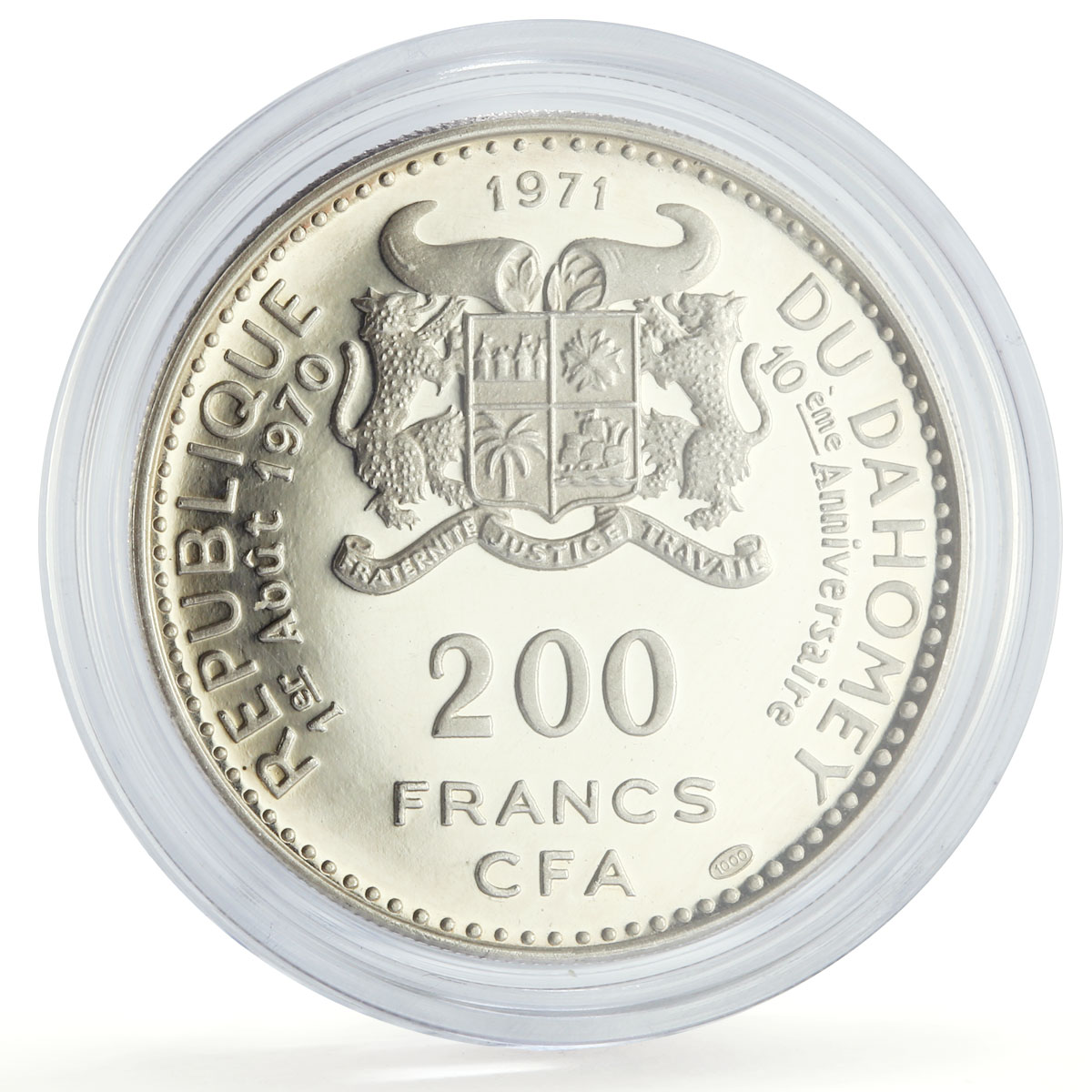 Benin Dahomey 200 francs Independence Abomey Woman KM-2.2 proof silver coin 1971