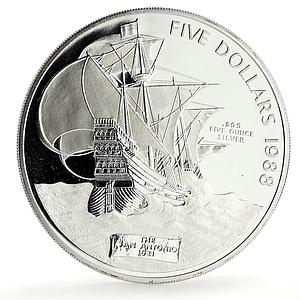 Bermuda 5 dollars San Antonio Ship Clipper Seafaring 5 oz proof silver coin 1988