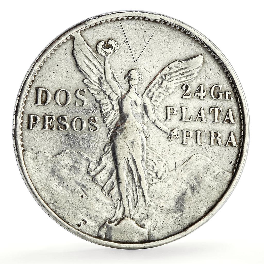 Mexico 2 pesos Independence Centennial Libertad KM-462 silver coin 1921