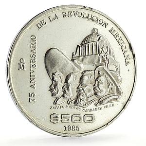 Mexico 500 pesos Revolution Nine Ninos Heroes Politics proof silver coin 1985