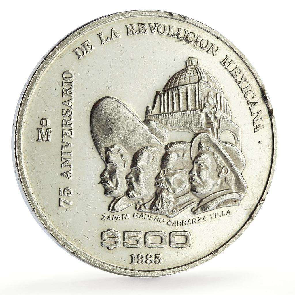 Mexico 500 pesos Revolution Nine Ninos Heroes Politics proof silver coin 1985