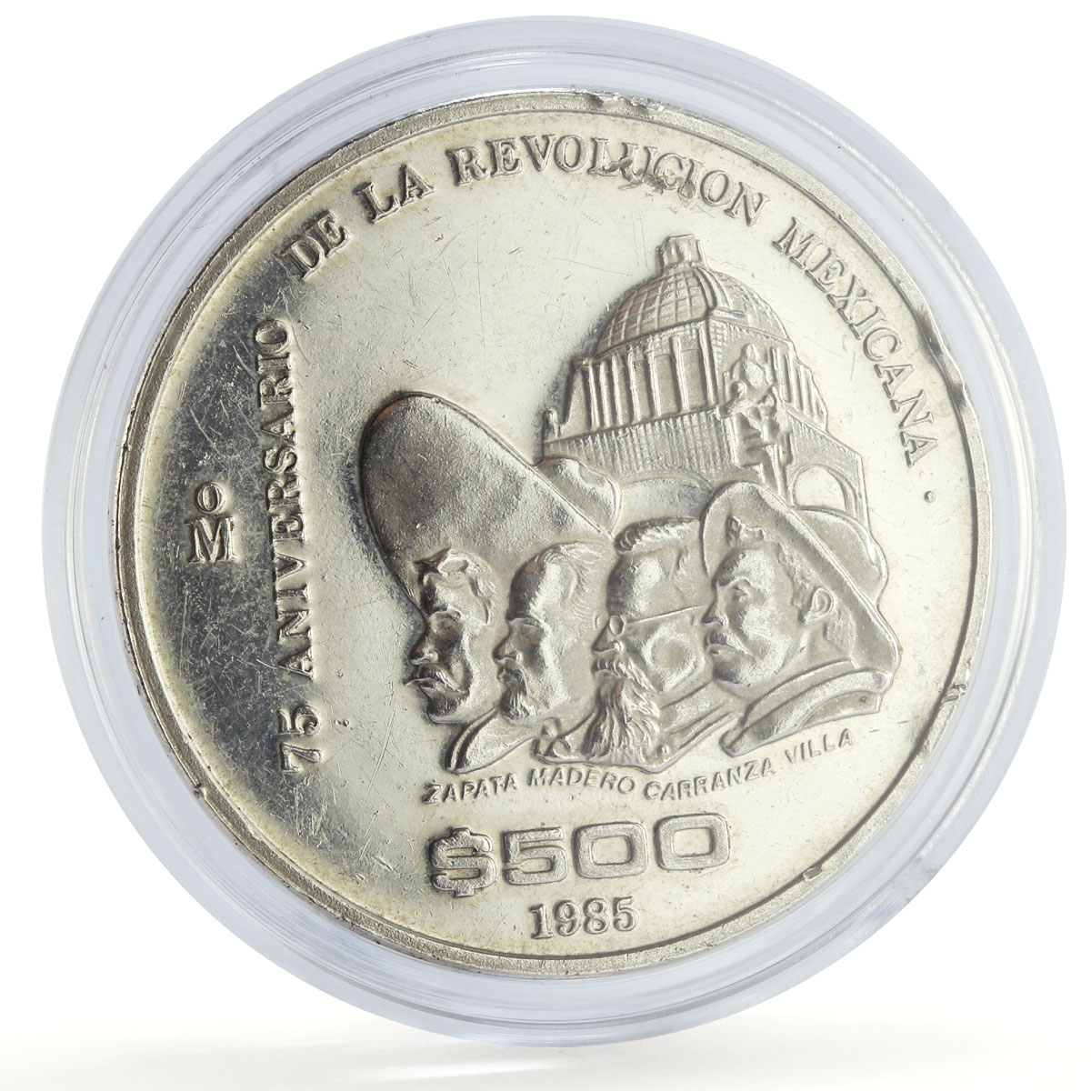 Mexico 500 pesos Revolution Nine Ninos Heroes Politics proof silver coin 1985