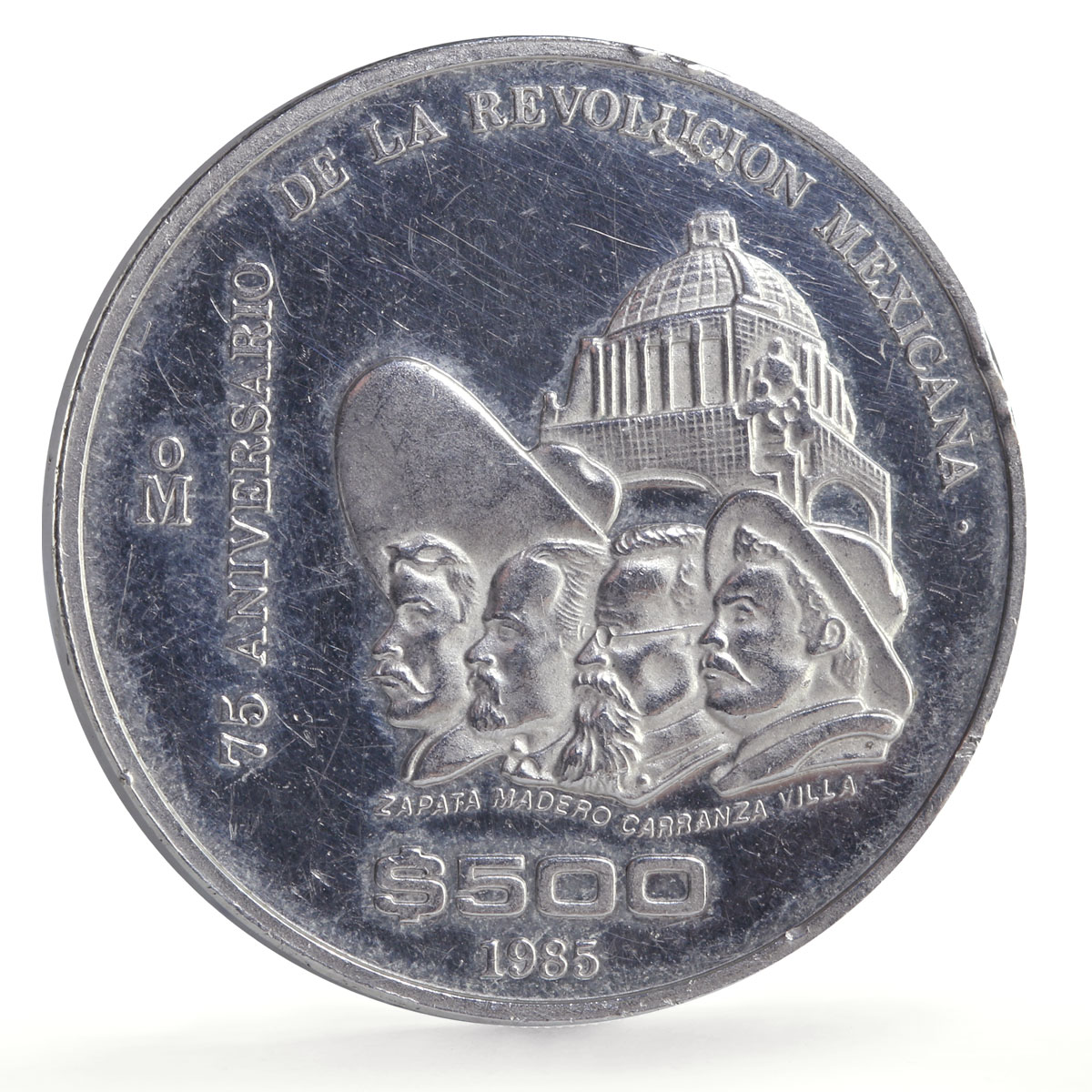 Mexico 500 pesos Revolution Nine Ninos Heroes Politics proof silver coin 1985