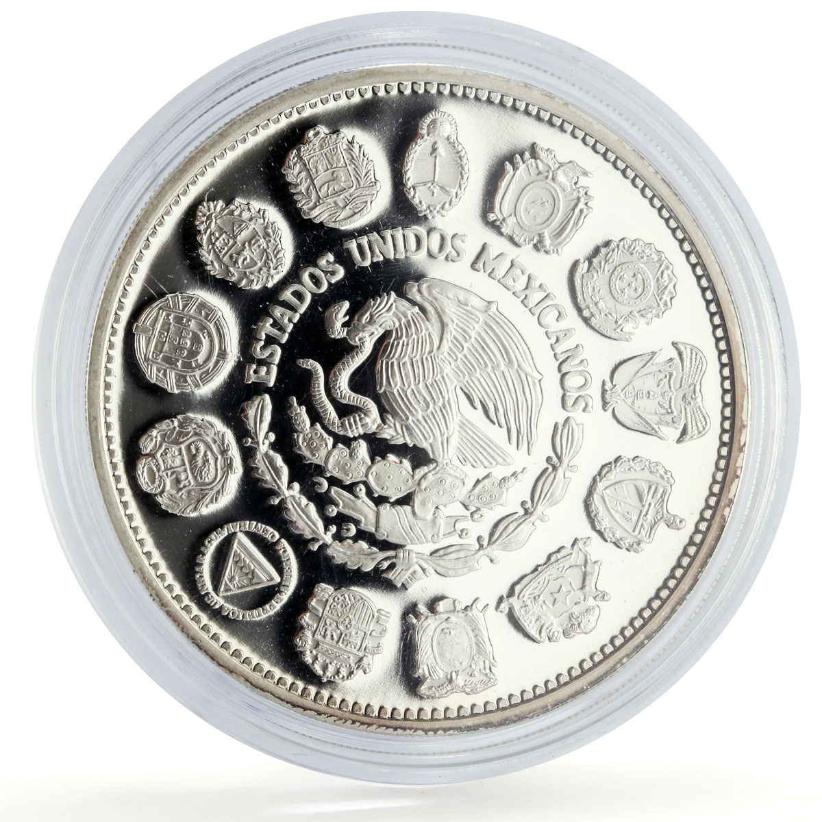 Mexico 100 pesos Two Worlds Encounter Ships Pillars proof silver coin 1991