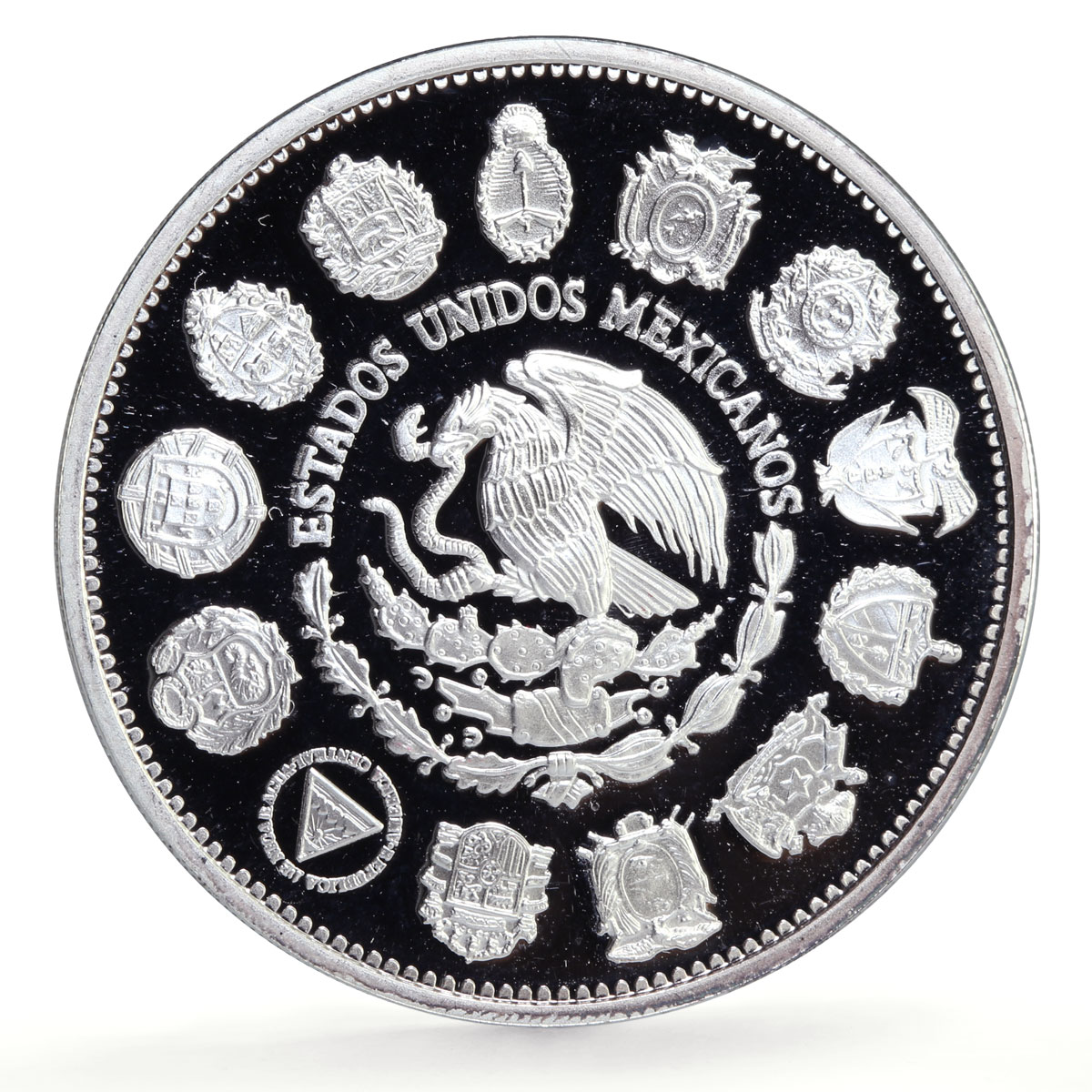 Mexico 100 pesos Two Worlds Encounter Ships Pillars proof silver coin 1991