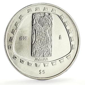 Mexico 5 pesos Jaguar Carving Art Precolombina Toltec silver coin 1998