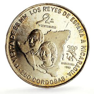 Nicaragua 250 cordobas Barcelona Olympics Royal Visit proof silver coin 1992