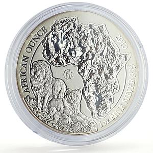 Rwanda 50 francs African Ounce Wildlife Lions Fauna silver coin 2010