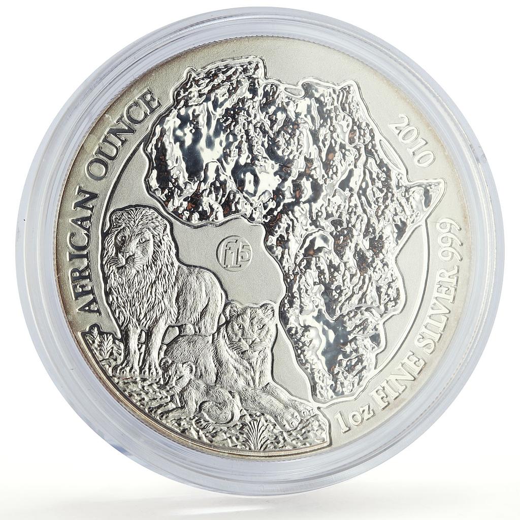 Rwanda 50 francs African Ounce Wildlife Lions Fauna silver coin 2010