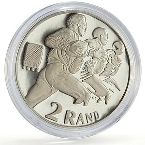 South Africa 2 rand Rugby World Cup Players Sports proof silver coin 1995