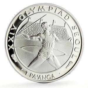 Tonga 1 paanga Seoul Olympic Games Javelin Thrower proof silver coin 1988