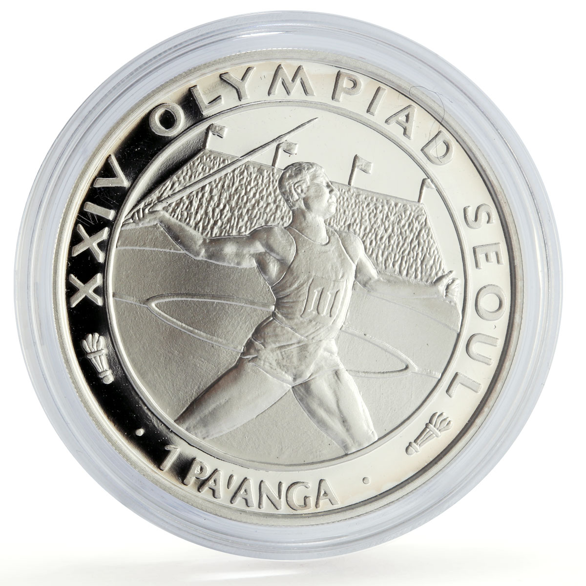 Tonga 1 paanga Seoul Olympic Games Javelin Thrower proof silver coin 1988