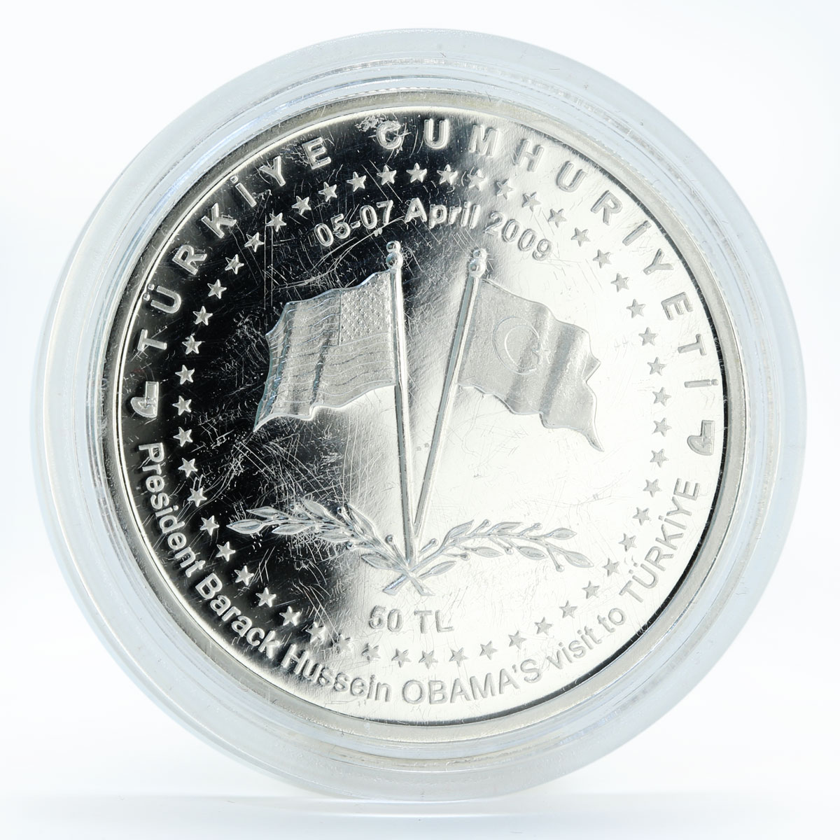 Turkey 50 lira Visit of Barack Obama silver coin 2009