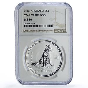 Australia 1 dollar Year of the Dog Lunar Series 1 MS70 NGC silver coin 2006