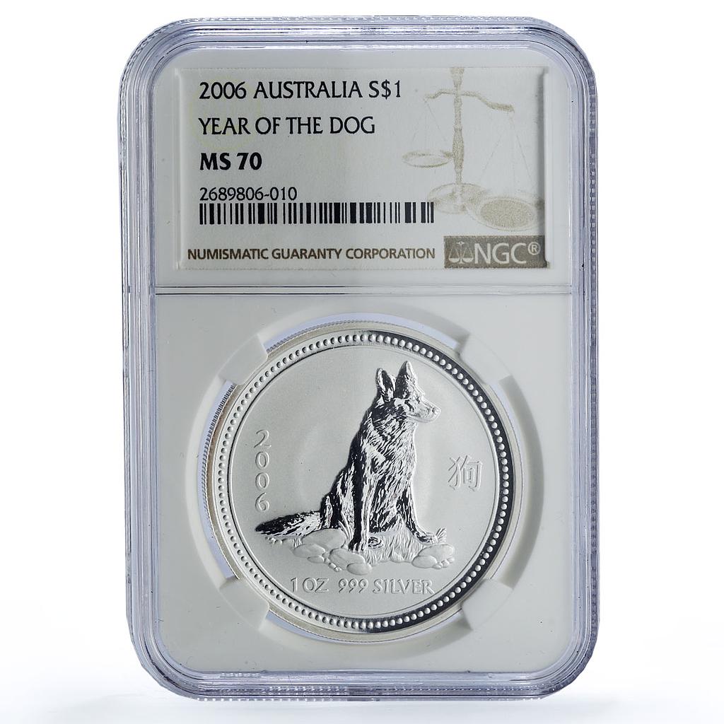 Australia 1 dollar Year of the Dog Lunar Series 1 MS70 NGC silver coin 2006
