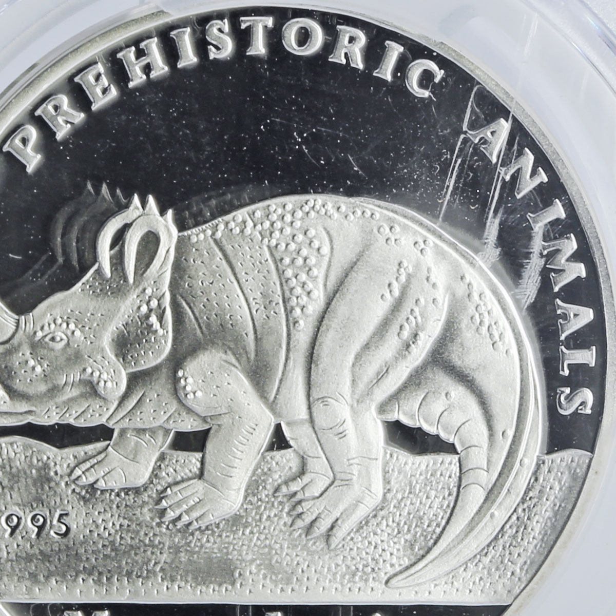 Cambodia 20 riels Prehistoric Monoclonius Dinosaurs PR68 PCGS silver coin 1995