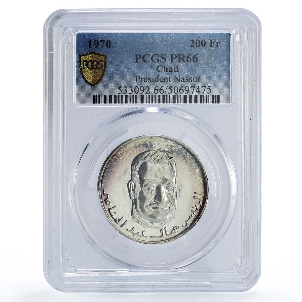 Chad 200 francs Gamal Nasser History Politics PR66 PCGS silver coin 1970