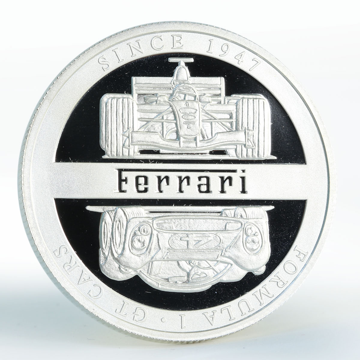 Congo 10 francs Formula 1 Ferrari cars silver coin 2004