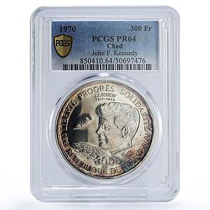 Chad 300 francs John F Kennedy Apollo Politics Space PR64 PCGS silver coin 1970