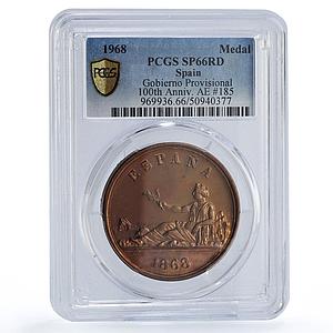 Spain Provisional Gobierno 5 Pesetas 1869 Restrike SP66 PCGS copper medal 1968