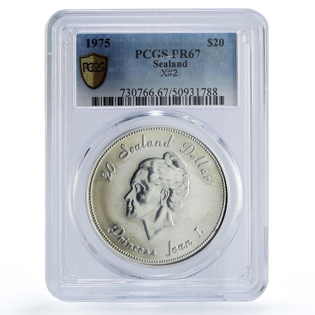 Sealand 20 dollars Princess Joan History Politics X#2 PR67 PCGS silver coin 1975