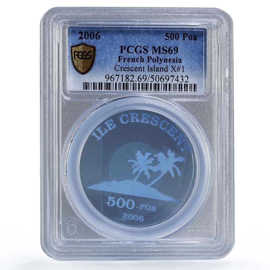 French Polynesia 500 poa Crescent Island Pam Trees X#1 MS69 PCGS coin 2006