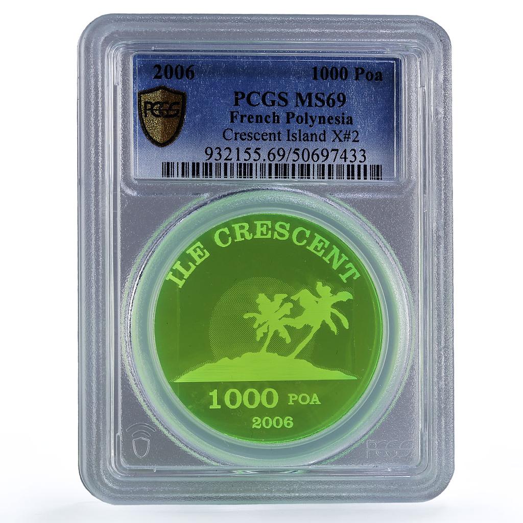 French Polynesia 1000 poa Crescent Island Palm Trees X#2 MS69 PCGS coin 2006