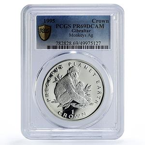 Gibraltar 1 crown Monkey Preserve Planet Earth Fauna PR69 PCGS silver coin 1995