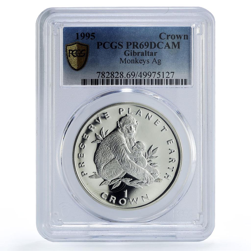 Gibraltar 1 crown Monkey Preserve Planet Earth Fauna PR69 PCGS silver coin 1995