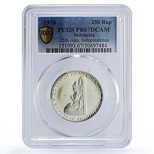 Indonesia 250 rupiah Manjusri Statue Independence PR67 PCGS silver coin 1970
