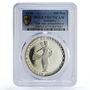 Indonesia 500 rupiah Wayang Dancer Independence PR67 PCGS silver coin 1970