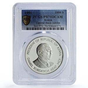 Kenya 1000 shillings President Moi Central Bank PR70 PCGS silver coin 1991