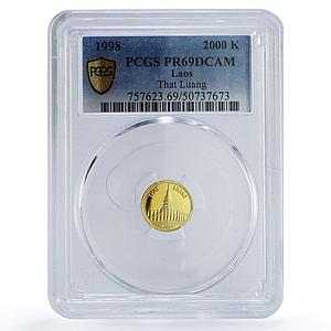 Laos 2000 kip That Luang Monument Buddhism Religion PR69 PCGS gold coin 1998