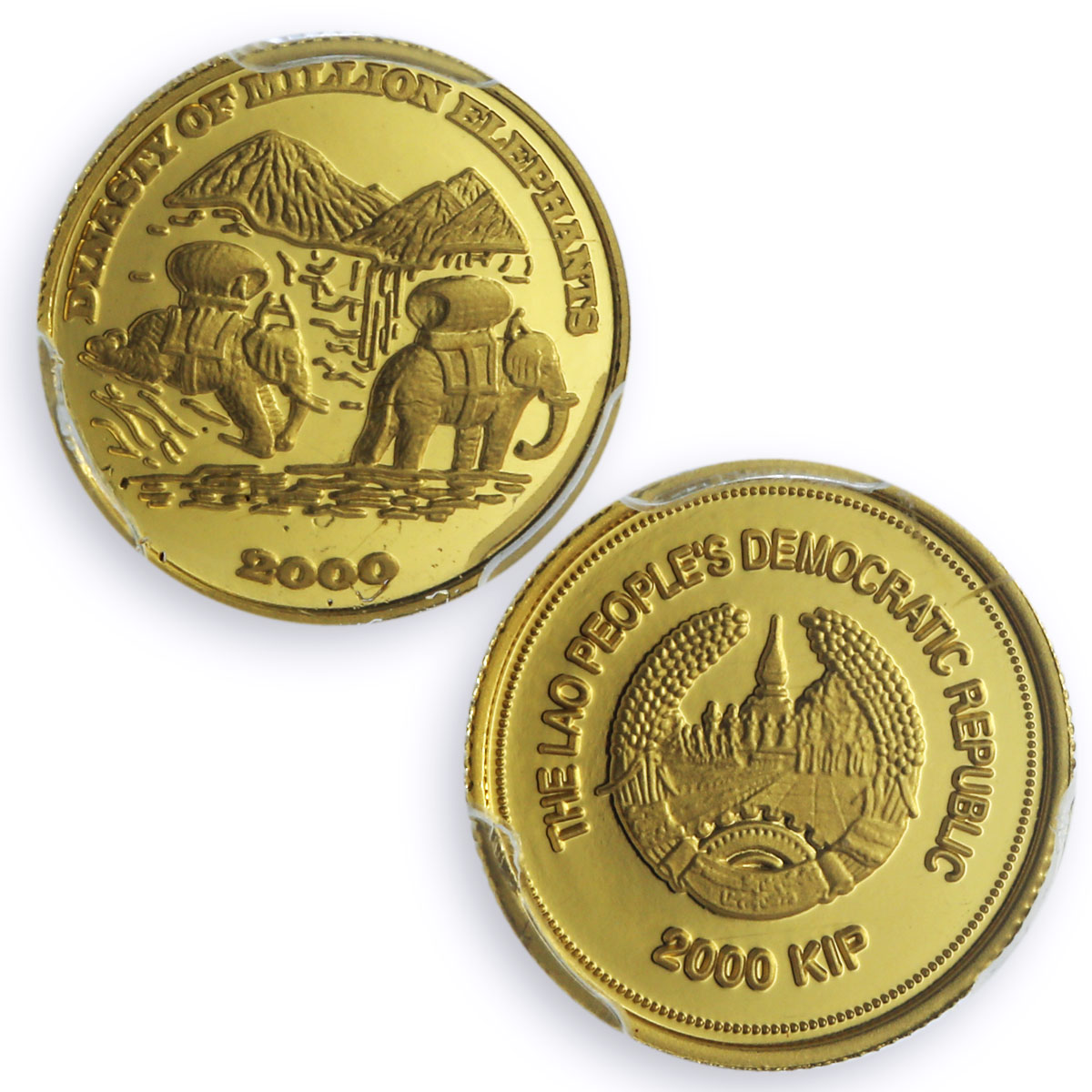 Laos 2000 kip Million Elephants Dynasty Animals History PR70 PCGS gold coin 2000
