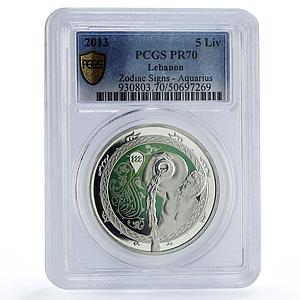 Lebanon 5 livres Aquarius Zodiac Signs Colored PR70 PCGS silver coin 2013