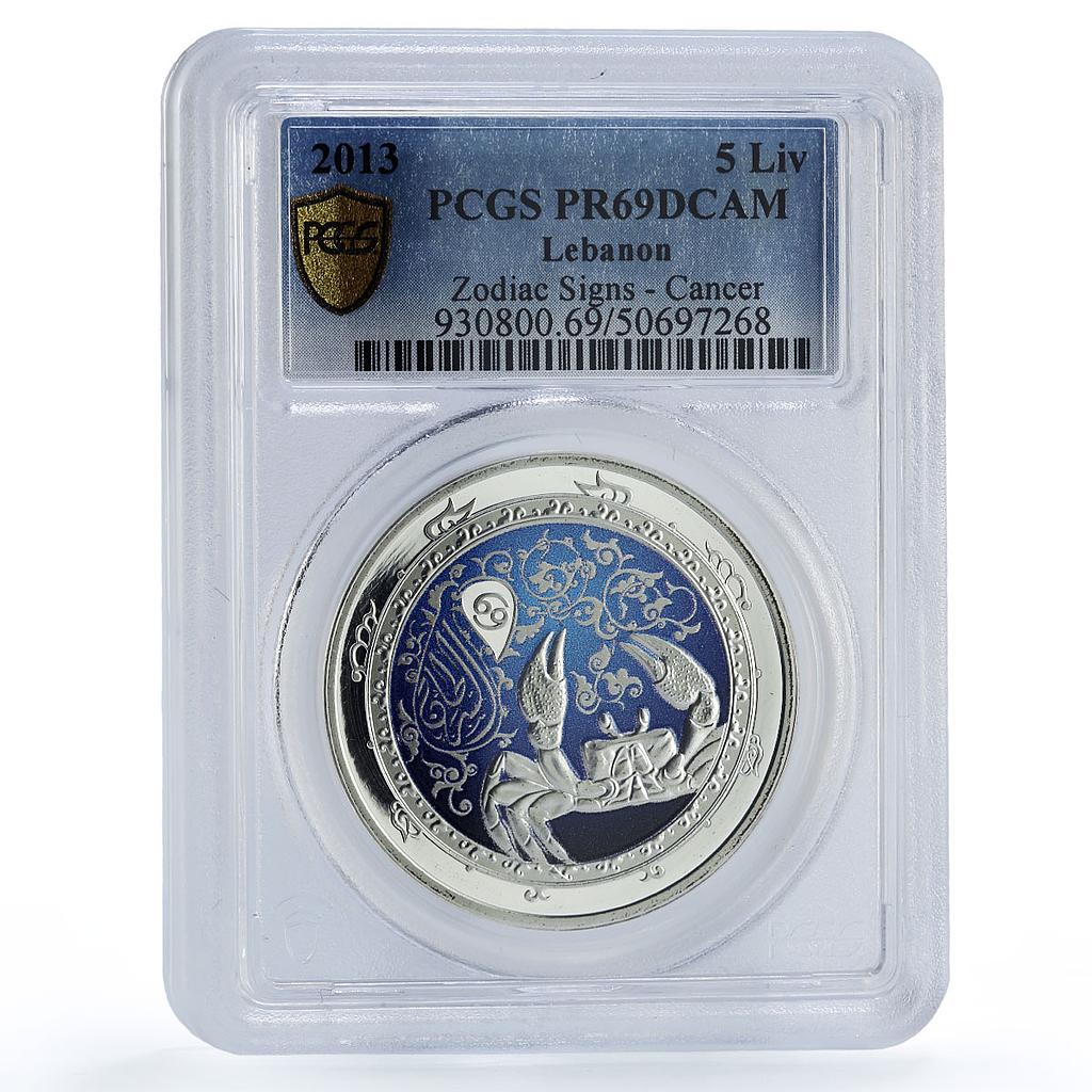 Lebanon 5 livres Cancer Zodiac Signs Colored PR69 PCGS silver coin 2013