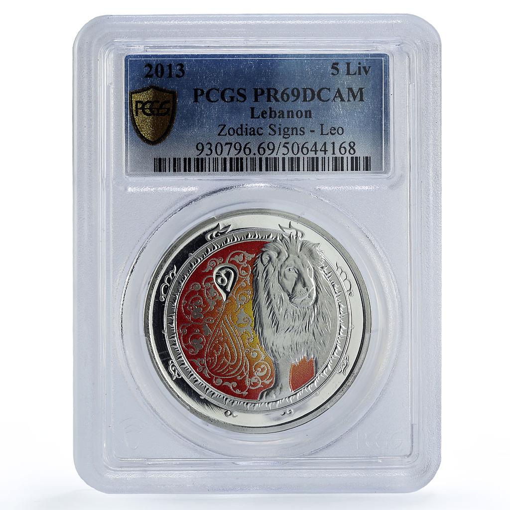 Lebanon 5 livres Leo Zodiac Signs Colored PR69 PCGS silver coin 2013